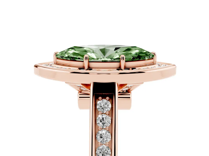 Marquise Rimmed Halo Engagement Ring Setting for a Fancy Green Lab-Grown Diamond | Rose Gold