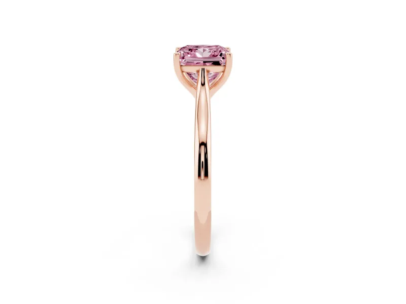 Fancy Pink Princess Cut Diamond Solitaire Ring Set in Rose gold with Cathedral Band and Prong Setting