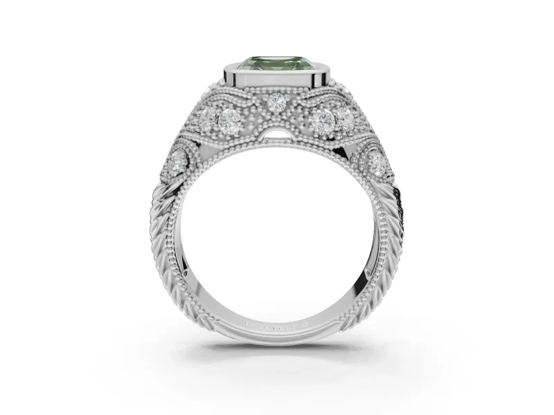 Asscher Cut Vintage Bezel Engagement Ring Setting for a Fancy Green Lab-Grown Diamond | Platinum