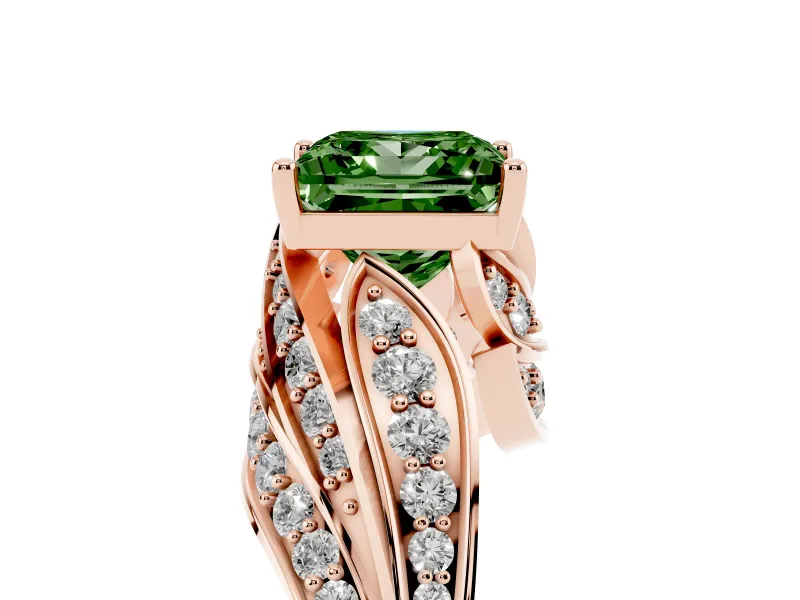 Princess Cut Bypass Hidden Halo Engagement Ring Setting for a Fancy Green Lab-Grown Diamond | Graduated Pavé | Rose Gold