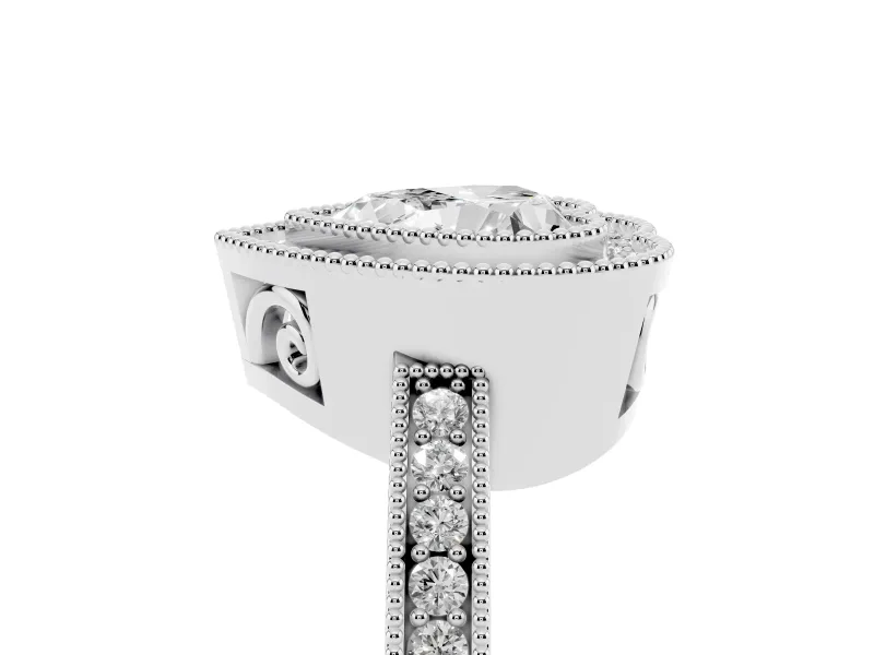 Heart Cut Diamond Round Halo Ring Set in Platinum with Pavé Band