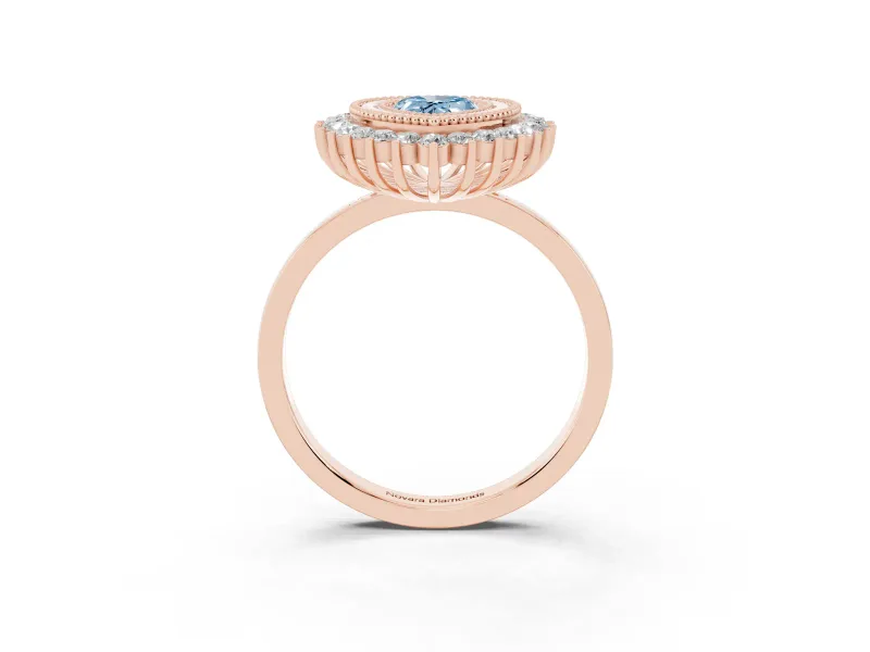 Pear-Shaped Bezel Halo Engagement Ring Setting for a Fancy Blue Lab-Grown Diamond | Rose Gold