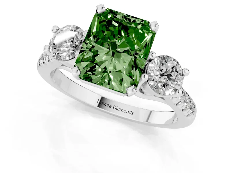 Radiant Cut Three-Stone Engagement Ring Setting for a Fancy Green Lab-Grown Diamond | White Gold