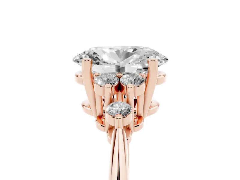 Oval Cluster Accent Engagement Ring Setting | Plain Band | Rose Gold