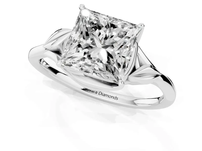Princess Cut Leaf Bypass Solitaire Engagement Ring Setting | Polished Band | Platinum