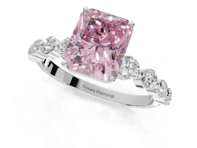 Radiant Cut Graduated Side Stone Engagement Ring Setting for a Fancy Pink Lab-Grown Diamond | Platinum