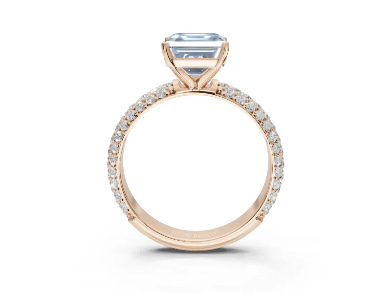 Asscher Cut Domed Pavé Engagement Ring Setting for a Fancy Blue Lab-Grown Diamond | Rose Gold