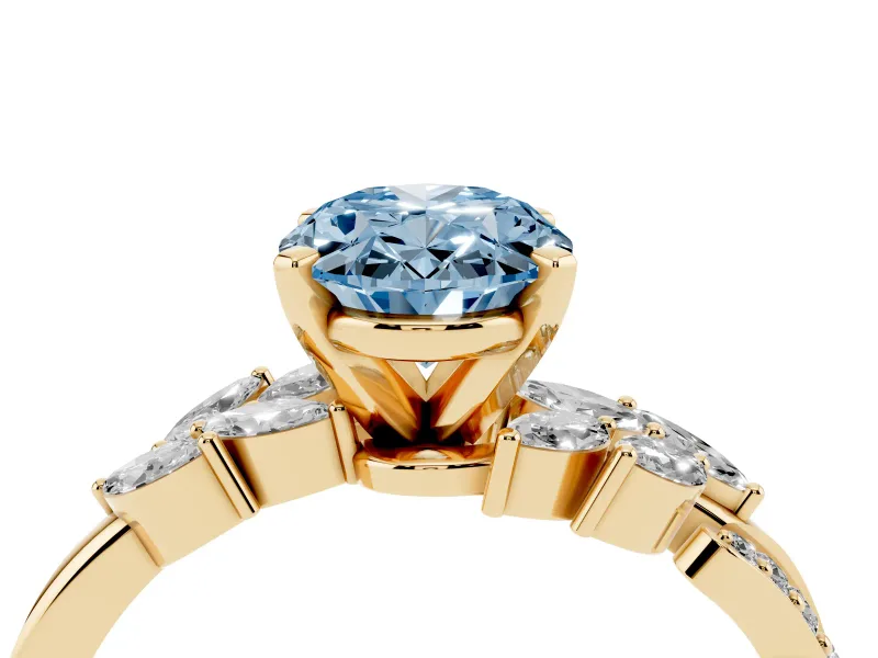 Oval Floral Engagement Ring Setting for a Fancy Blue Lab-Grown Diamond | Yellow Gold