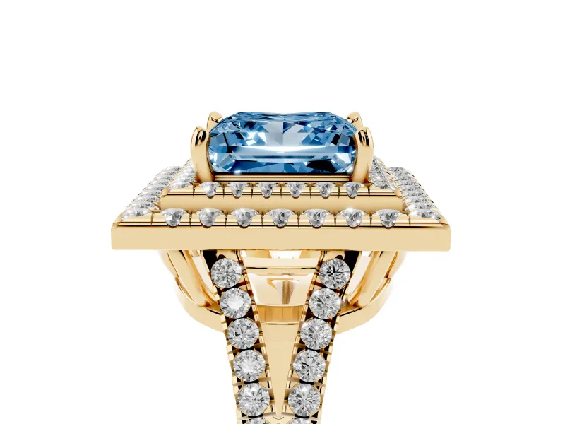 Princess Cut Halo Engagement Ring Setting for a Fancy Blue Lab-Grown Diamond | Yellow Gold - Design NV-24799