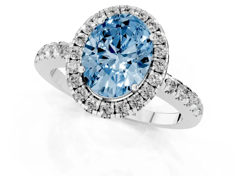 Oval Halo Engagement Ring Setting for a Fancy Blue Lab-Grown Diamond | Pavé Band | White Gold