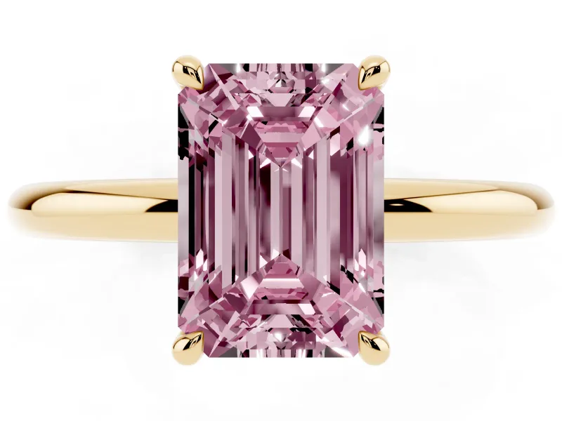 Emerald Cut Hidden Halo Ring Setting for a Fancy Pink Lab-Grown Diamond | Yellow Gold