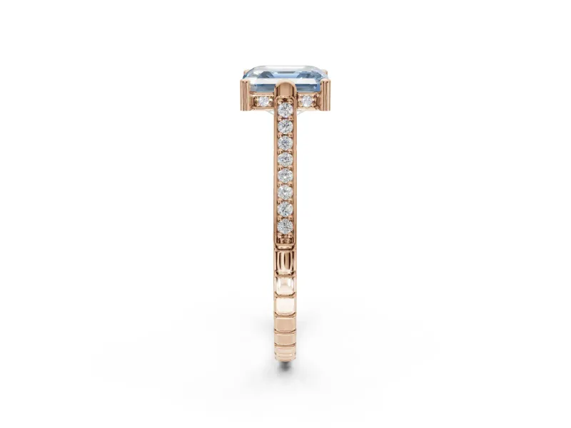 Asscher Cut Vintage Cathedral Engagement Ring Setting for a Fancy Blue Lab-Grown Diamond | Carved Band | Rose Gold