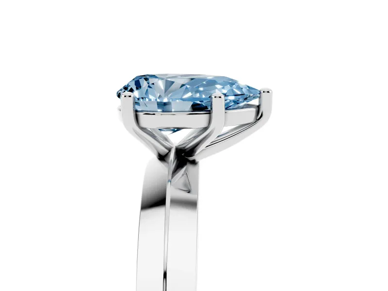 Fancy Blue Pear Cut Diamond Solitaire Engagement Ring Set in Silver with Flat Band and Prong Setting
