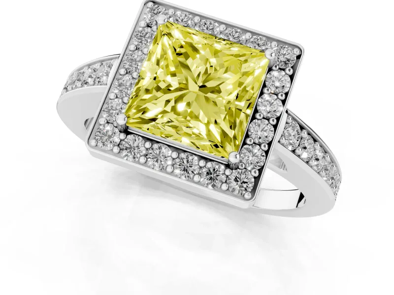 Princess Cut Framed Halo Engagement Ring Setting for a Fancy Yellow Lab-Grown Diamond | Graduated Pavé | Sterling Silver