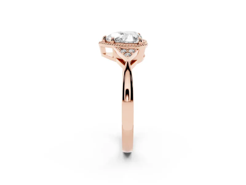 Heart-Shaped Milgrain Frame Engagement Ring Setting | Accent Clusters | Rose Gold