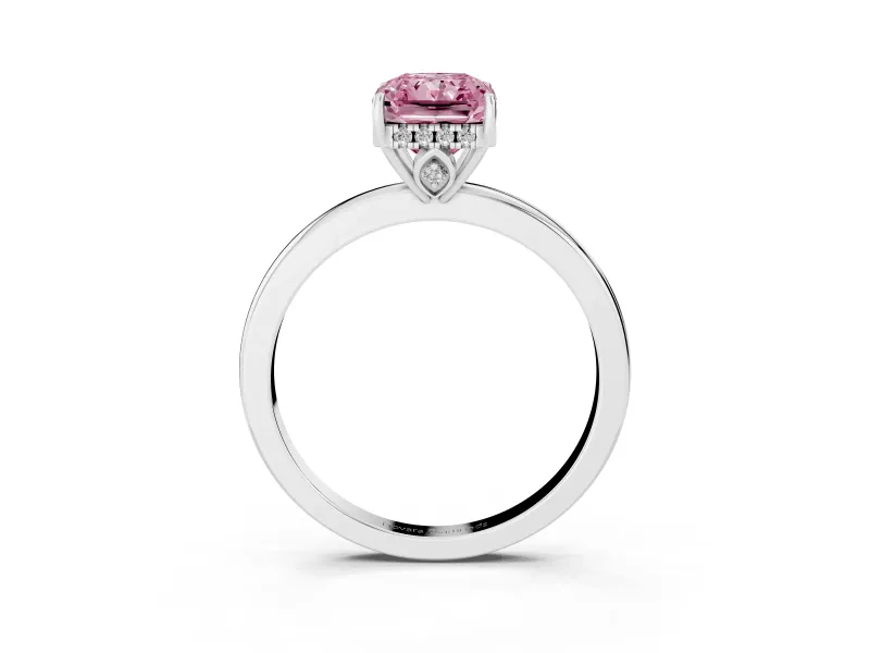 Radiant Cut Engagement Ring Setting for a Fancy Pink Lab-Grown Diamond | Hidden Halo | White Gold