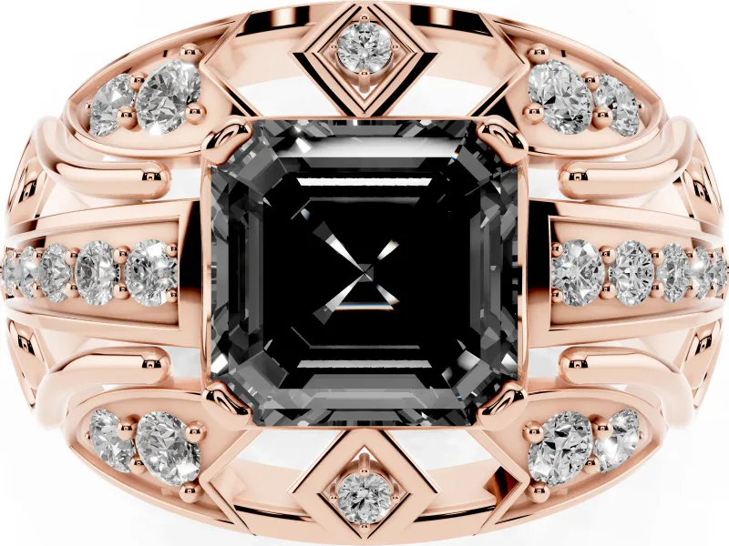 Asscher Cut Art Deco Graduated Engagement Ring Setting for a Black Center | Split Shank | Rose Gold