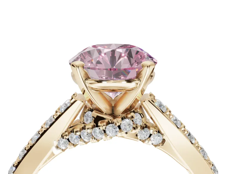 Round Pavé Solitaire Engagement Ring Setting for a Fancy Pink Lab-Grown Diamond | Crossover Gallery | Yellow Gold