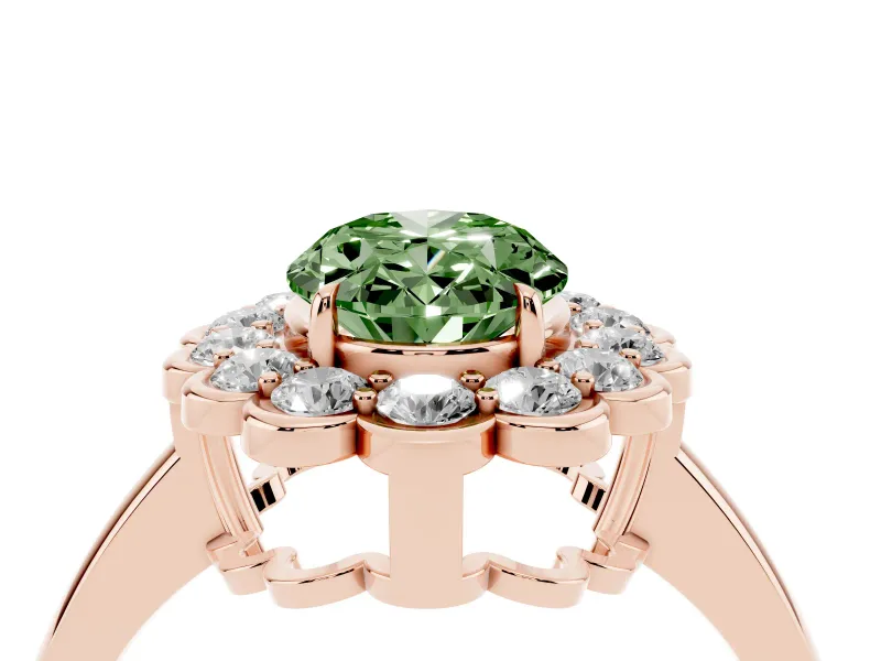 Oval Scalloped Cluster Halo Engagement Ring Setting for a Fancy Green Lab-Grown Diamond | Plain Band | Rose Gold