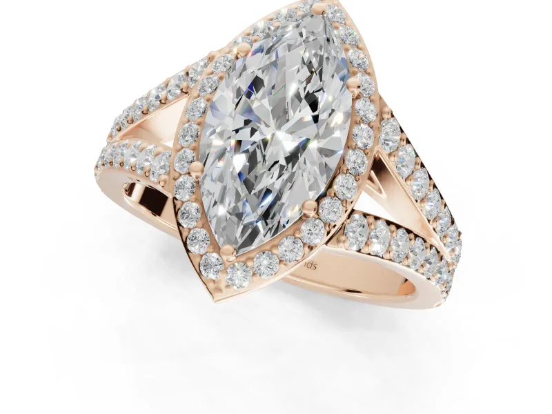 Marquise Halo Pavé Engagement Ring Setting | Narrow Split Shank | Rose Gold