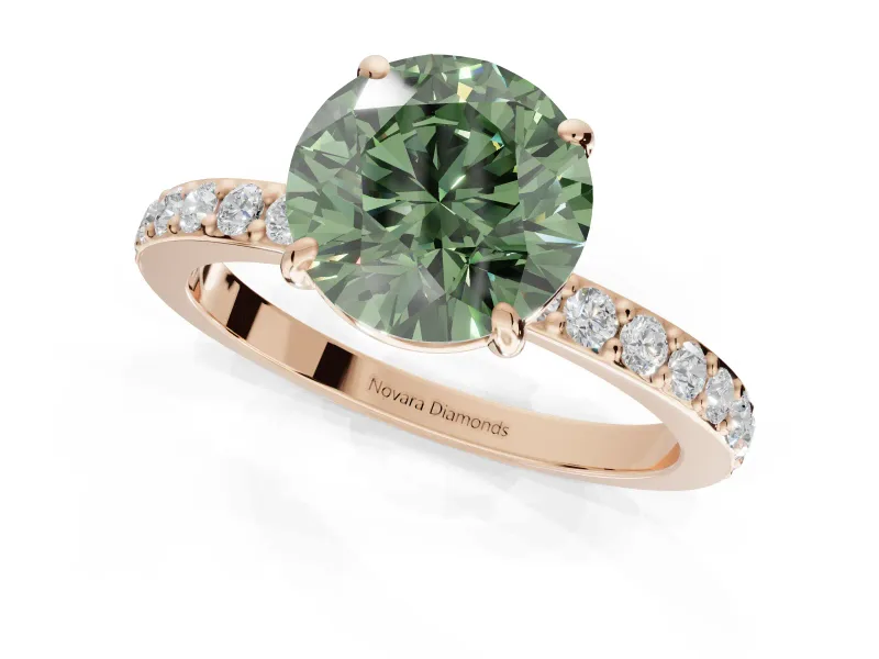 Round Hidden Halo Engagement Ring Setting for a Fancy Green Lab-Grown Diamond | Pavé Band | Rose Gold