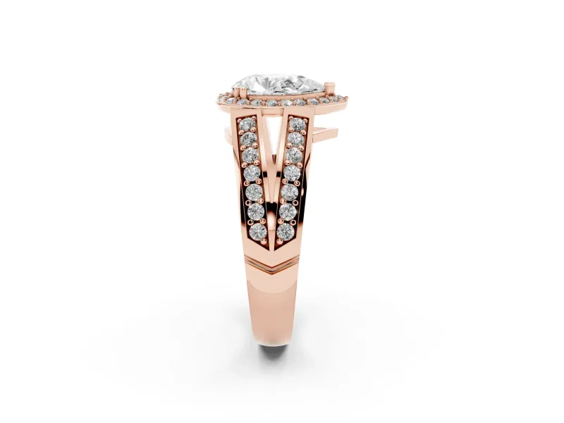 Pear-Shaped Halo Engagement Ring Setting | Two-Row Pave Split Shank | Rose Gold