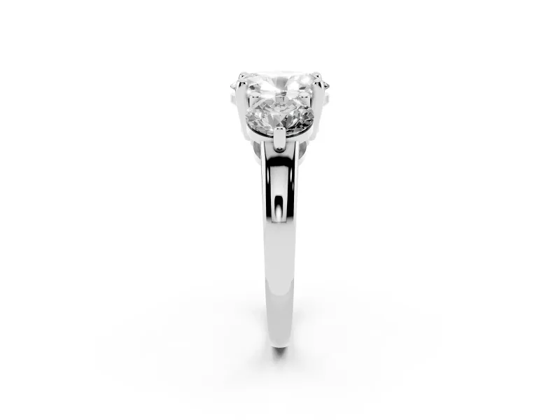 Oval Cut Diamond Three-Stone Ring Set in Platinum with Prong Setting and Classic Band