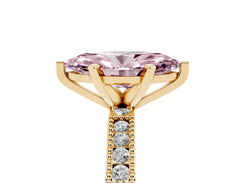 Marquise Vintage Pavé Engagement Ring Setting for a Fancy Pink Lab-Grown Diamond | Yellow Gold