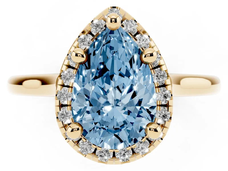 Pear-Shaped Halo Engagement Ring Setting for a Fancy Blue Lab-Grown Diamond | Plain Polished Band | Yellow Gold
