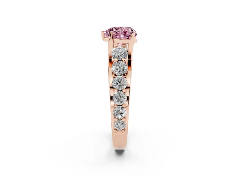 Heart-Shaped Graduated Engagement Ring Setting for a Fancy Pink Lab-Grown Diamond | Rose Gold