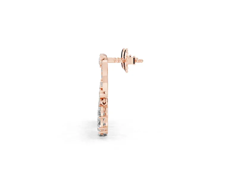 Round and Pear Lab-Grown Diamond Open Circle Dangle Earrings | Graduated Pear Fringe | Rose Gold