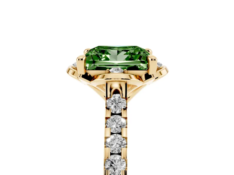 Princess Cut Floral Petal Engagement Ring Setting for a Fancy Green Lab-Grown Diamond | Petal Accents | Yellow Gold