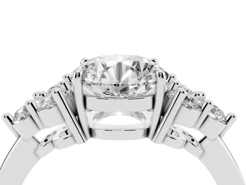 Round Cluster Side Stone Engagement Ring Setting | Plain Band | Sterling Silver