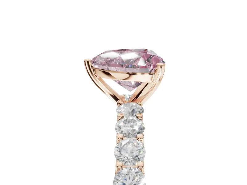 Heart-Shaped Shared Prong Engagement Ring Setting for a Fancy Pink Lab-Grown Diamond | Rose Gold