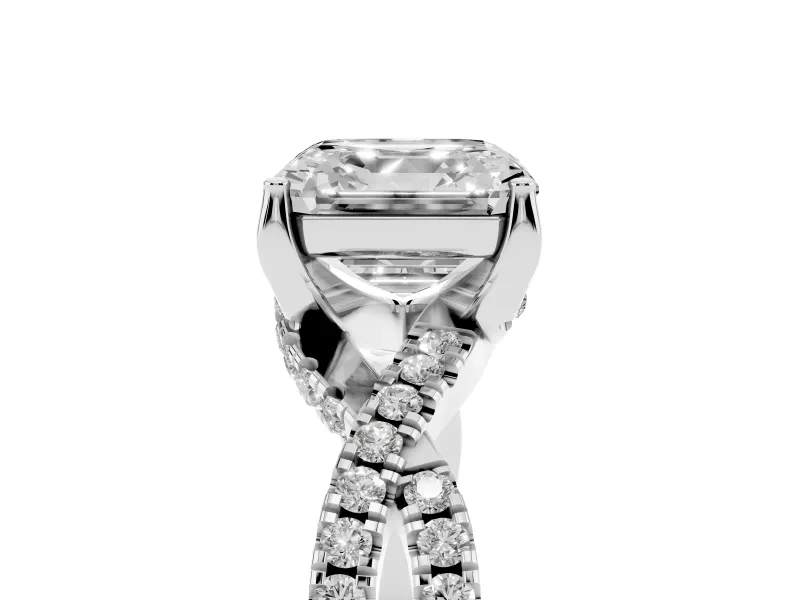 Asscher Cut Twisted Split Shank Pave Engagement Ring Setting | Pave Gallery | Platinum