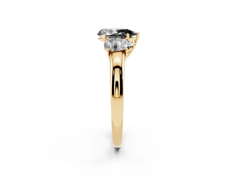 Pear-Shaped Three Stone Engagement Ring Setting for a Black Center | Plain Band | Yellow Gold