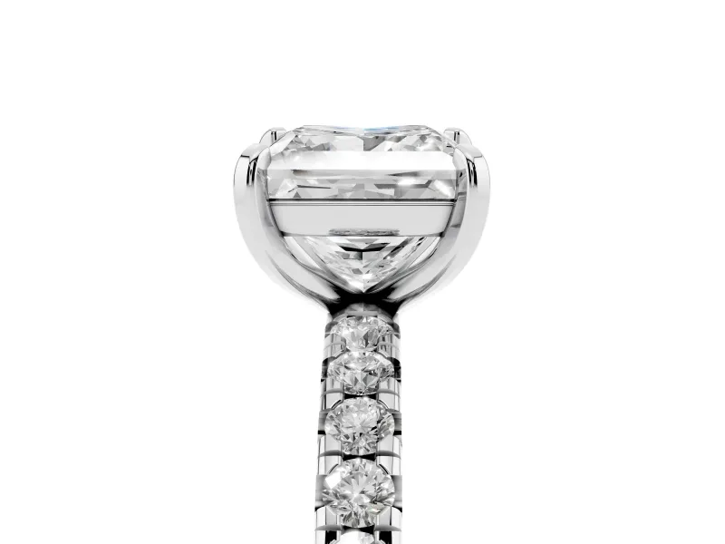 Princess Cut Pavé Solitaire Engagement Ring Setting | Shared Prong Band | Sterling Silver