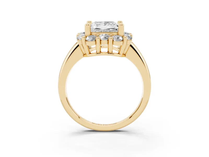 Princess Cut Cluster Halo Engagement Ring Setting | Large Round Accents | Yellow Gold