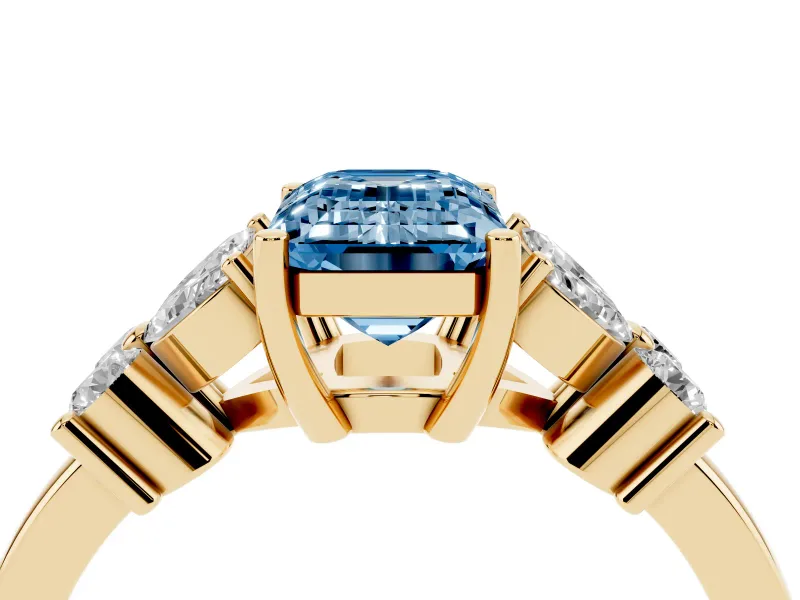 Emerald Cut Floral Engagement Ring Setting for a Fancy Blue Lab-Grown Diamond | Yellow Gold