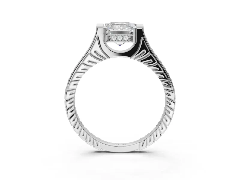 Emerald Cut Vintage Cathedral Engagement Ring Setting | Carved Band | Platinum