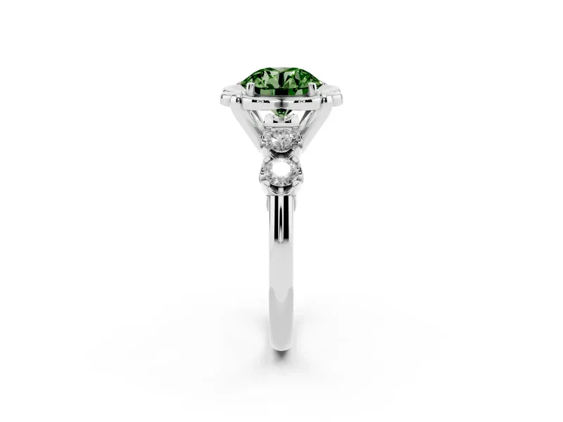 Round Floral Engagement Ring Setting for a Fancy Green Lab-Grown Diamond | Petal Frame | White Gold
