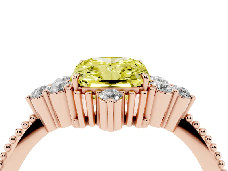 Radiant Cut Cluster Engagement Ring Setting for a Fancy Yellow Lab-Grown Diamond | Rose Gold