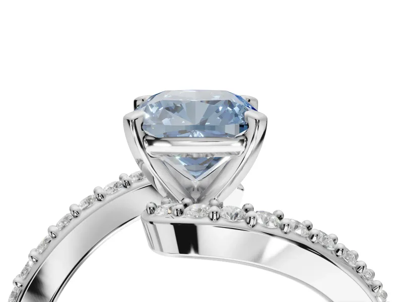 Cushion Cut Bypass Pavé Engagement Ring Setting for a Fancy Blue Lab-Grown Diamond | Platinum