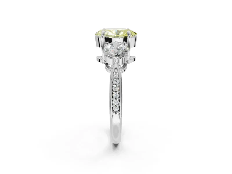 Oval Three Stone Engagement Ring Setting for a Fancy Yellow Lab-Grown Diamond | Tapered Pave Band | Platinum