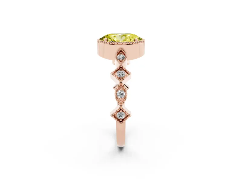 Fancy Yellow Oval Cut Diamond Milgrain Marquise Twist Band Ring Set in Rose gold with Prong Setting