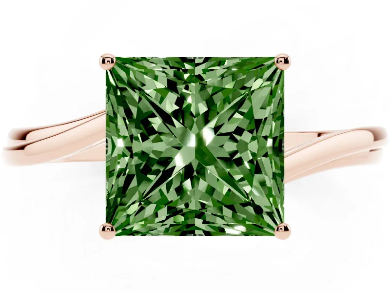 Princess Cut Bypass Solitaire Engagement Ring Setting for a Fancy Green Lab-Grown Diamond | Rose Gold