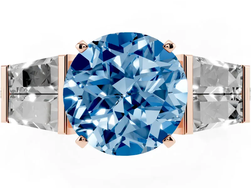 Round Channel Set Baguette Engagement Ring Setting for a Fancy Blue Lab-Grown Diamond | Rose Gold