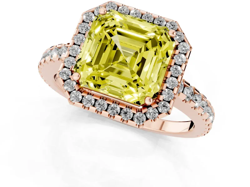 Asscher Cut Pave Halo Engagement Ring Setting for a Fancy Yellow Lab-Grown Diamond | Rose Gold
