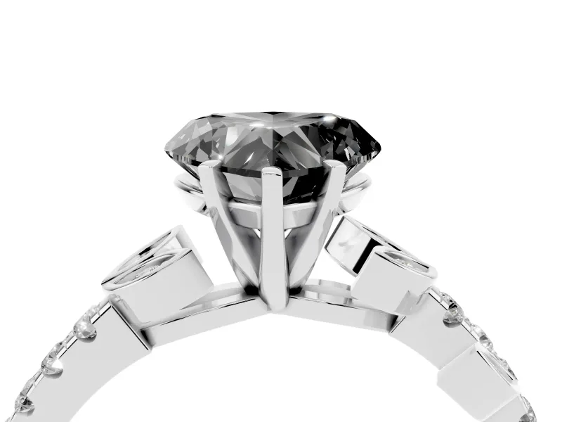 Fancy Black Heart Cut Diamond Solitaire Leaf-Inspired Ring Set in White gold with Pavé Band and Prong Setting