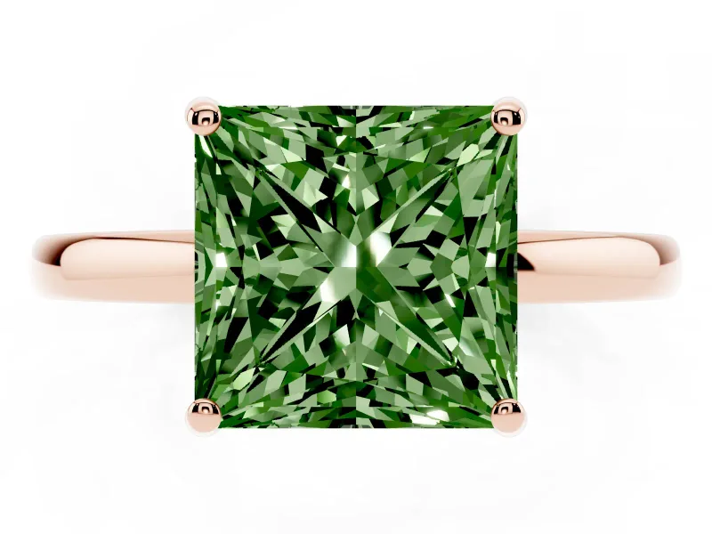 Princess Cut Engagement Ring Setting for a Fancy Green Lab-Grown Diamond | Hidden Halo | Rose Gold
